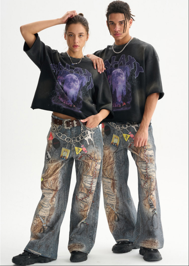mens shortsleeve y2k long printed graphic tshirt hiphop punk