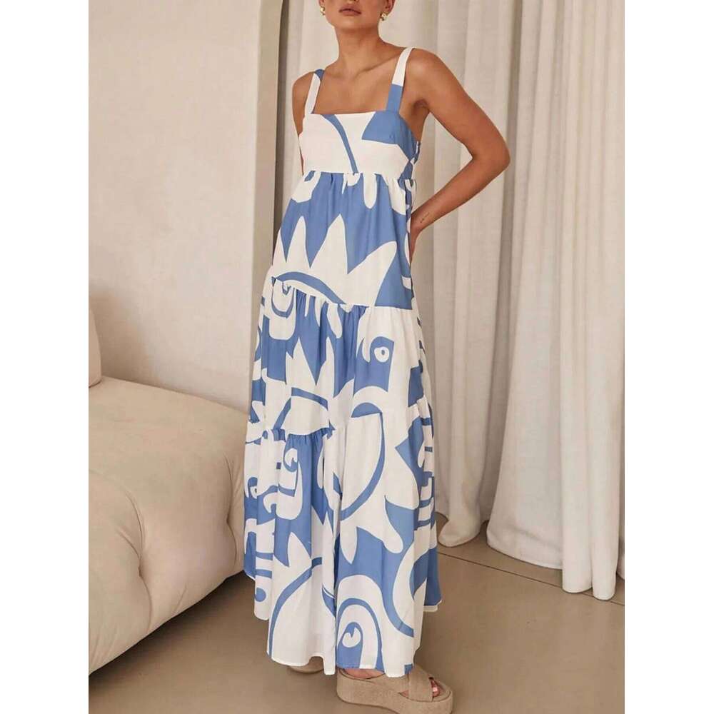 Ladies spring and summer holiday casual printed slip dress C260311