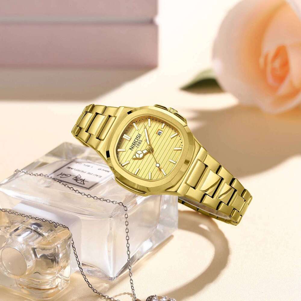 NIBOSI Elegant Women Wristwatch Waterproof Luminous Calendar Ladies Watch Square Stainless Steel Quartz Women's Watches Female