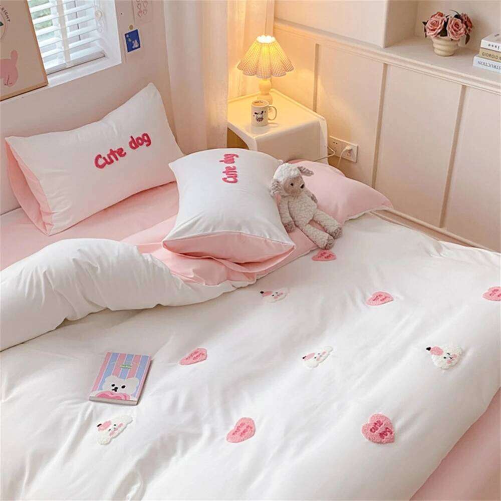 Embroidery Four-Piece Sets Quilt Bed Sheet Pillowcase Bedding Set For Kids Girls Duvet Cover Soft Queen King Home Textiles H260312