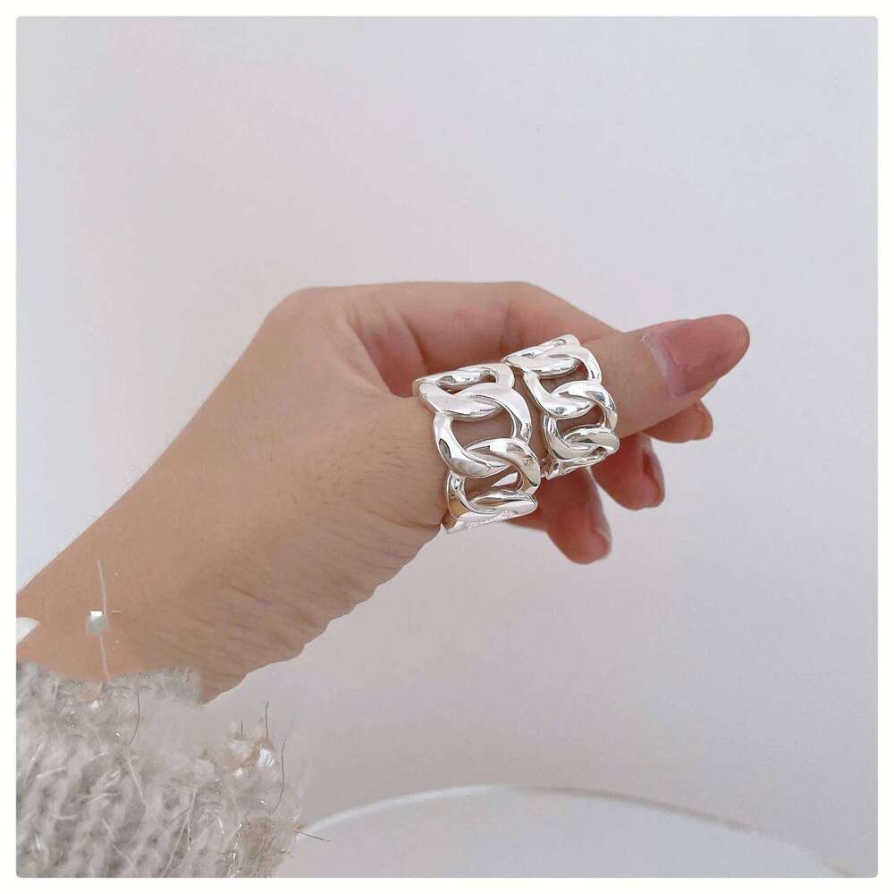 925 Sterling Silver Rings Women Geometric Fine Jewelry Finger Adjustable Simple Chain Hollow Ring For Party Birthday Gift H260312