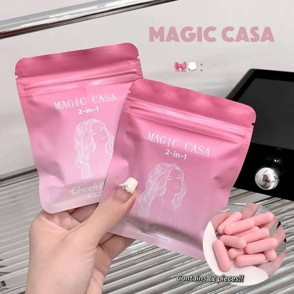 MAGIC CASA 12-Color Pink Lip and Cheek Dual-Use Capsule Lipstick Set Long-Lasting, Color-Retaining, Waterproof makeup W260311
