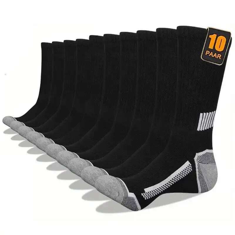 10 Pairs Men Solid Color Striped Sports Long Suitable All Seasons Breathable Anti Odor Sweat Absorption Leisure Socks Z260312