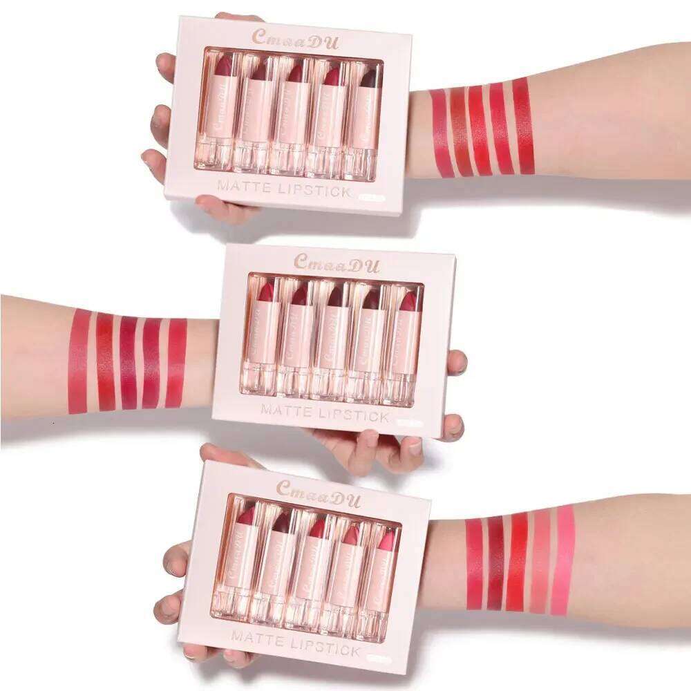5pcs CmaaDu Matte Velvet Lipstick Set - Long-Lasting Waterproof Red Nude Lipsticks Collection Non-Stick Cup Makeup Cosmetics W260311