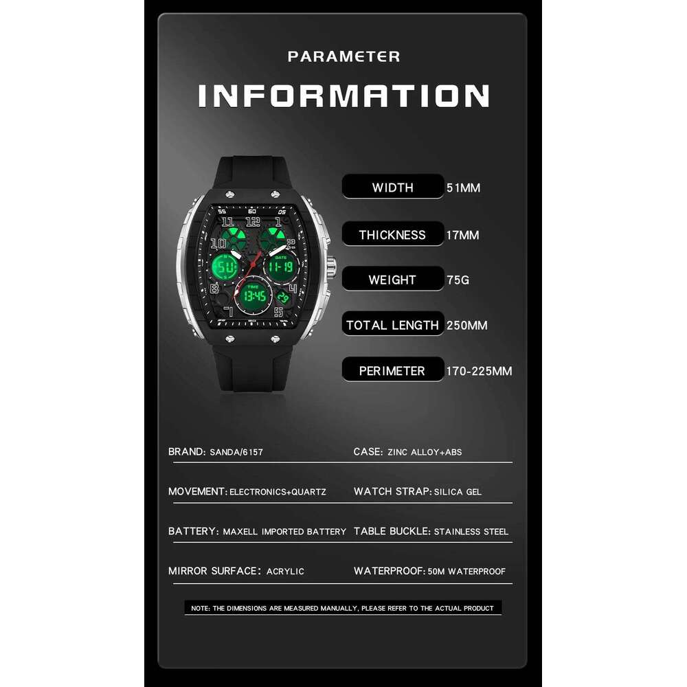 Sanda brand's new electronic digital multifunctional fashion trend men's watch silicone waterproof alarm clock men 2024