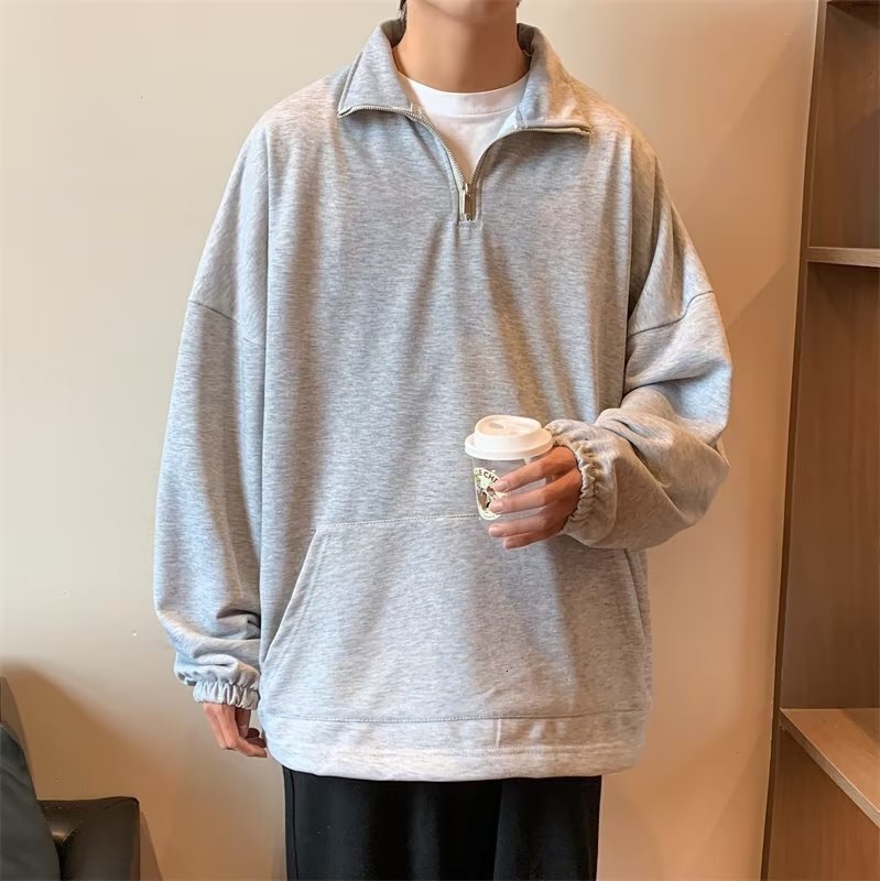 Spring Style Trendy Ins Half-high Collar Zip-up Sweatshirt For Men Casual Loose Pullover Jacket Designer Hoodie With Logo