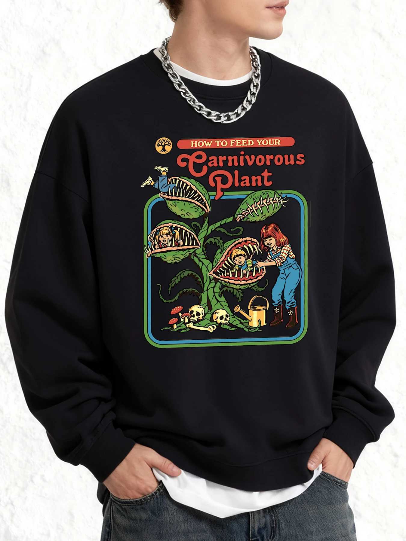 Earnivorous Plantpattern New Sweatshirt For Men Crewneck All-Match Clothing Oversize Winter Pullovers Unisex Soft Long Sleeve M260312