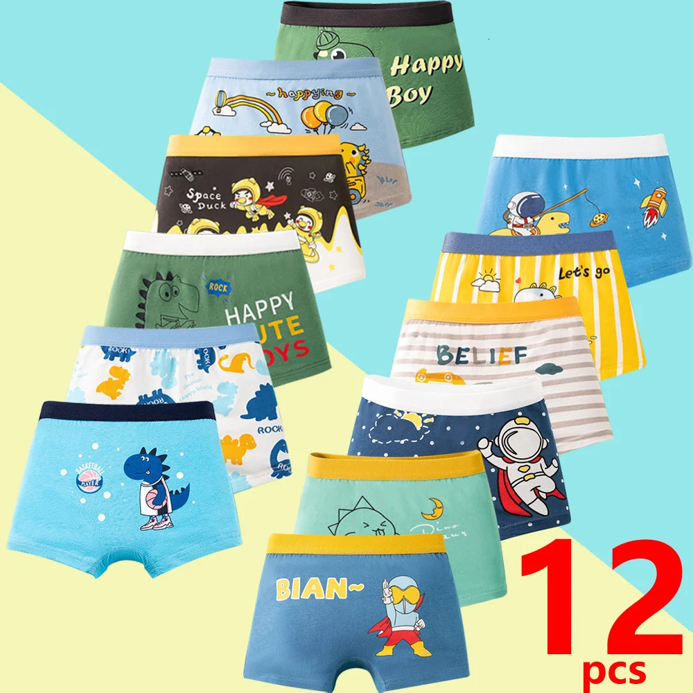 14812 Pcspack Boys Boxer Briefs Kids Cotton Underwear Baby Boy Underpants Teenager Cartoon Print Soft Children Panties 412Y 260311
