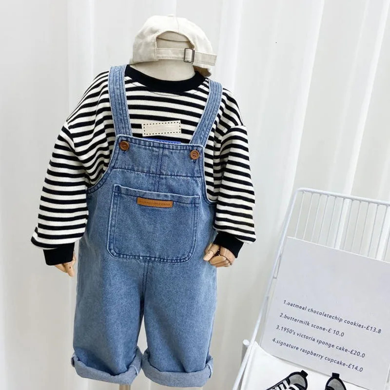 Baby Jeans Kids Solid Jumpsuits Boy Girl Spring Fall Outwear Pant Children Loose Overalls 17Y Toddler Casual Denim Trousers 260311