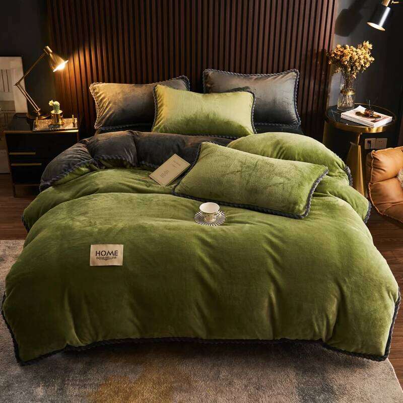 Milk Velvet 4-Piece Bedding Winter Warm Flannel Duvet Cover Set, Anti-Static Soft Coral Fleece Bed Linens H260312