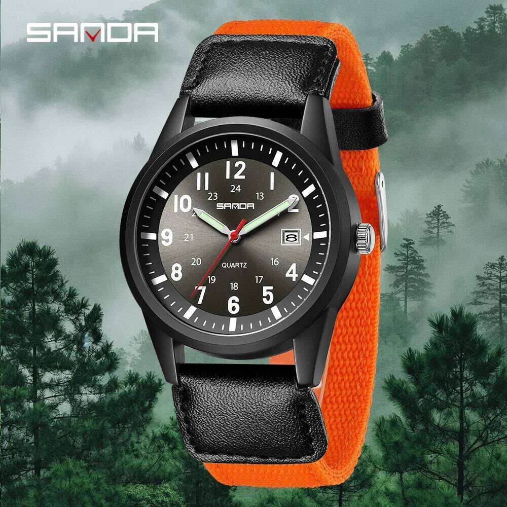 Men's Outdoor Sports Quartz Watch with Nylon Strap Lightweight Design Sunray Dial Calendar & 50M Waterproof Casual Wristwatch