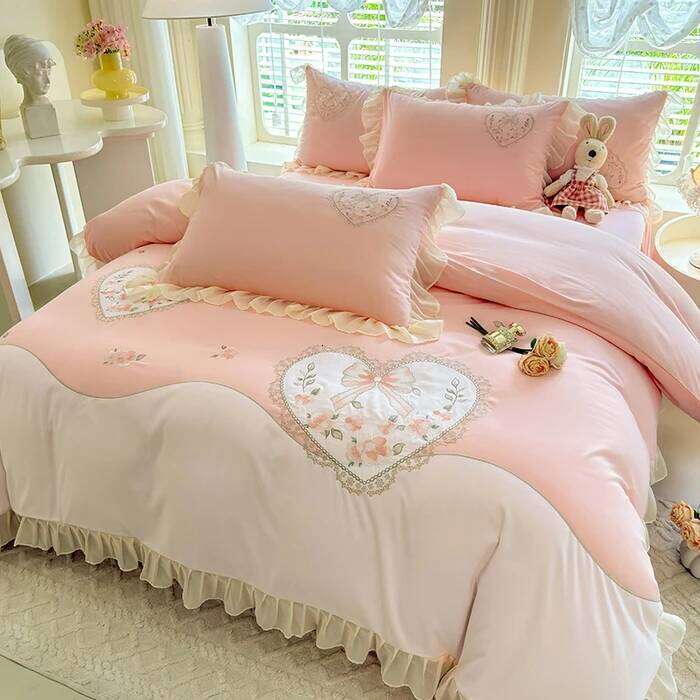 Home Textiles 2025 new girl-style patch embroidered lace washing and grinding cotton four-piece set-Fangfei series H260312