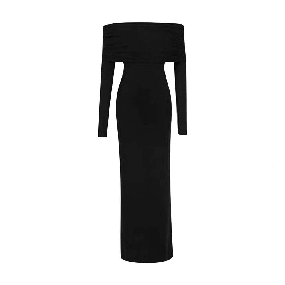 One Shoulder Style Sleeve Dress For Women In Spring And Summer Ladies Fashion Solid Color Sexy Basic Slim Fit Long Skirt C260312