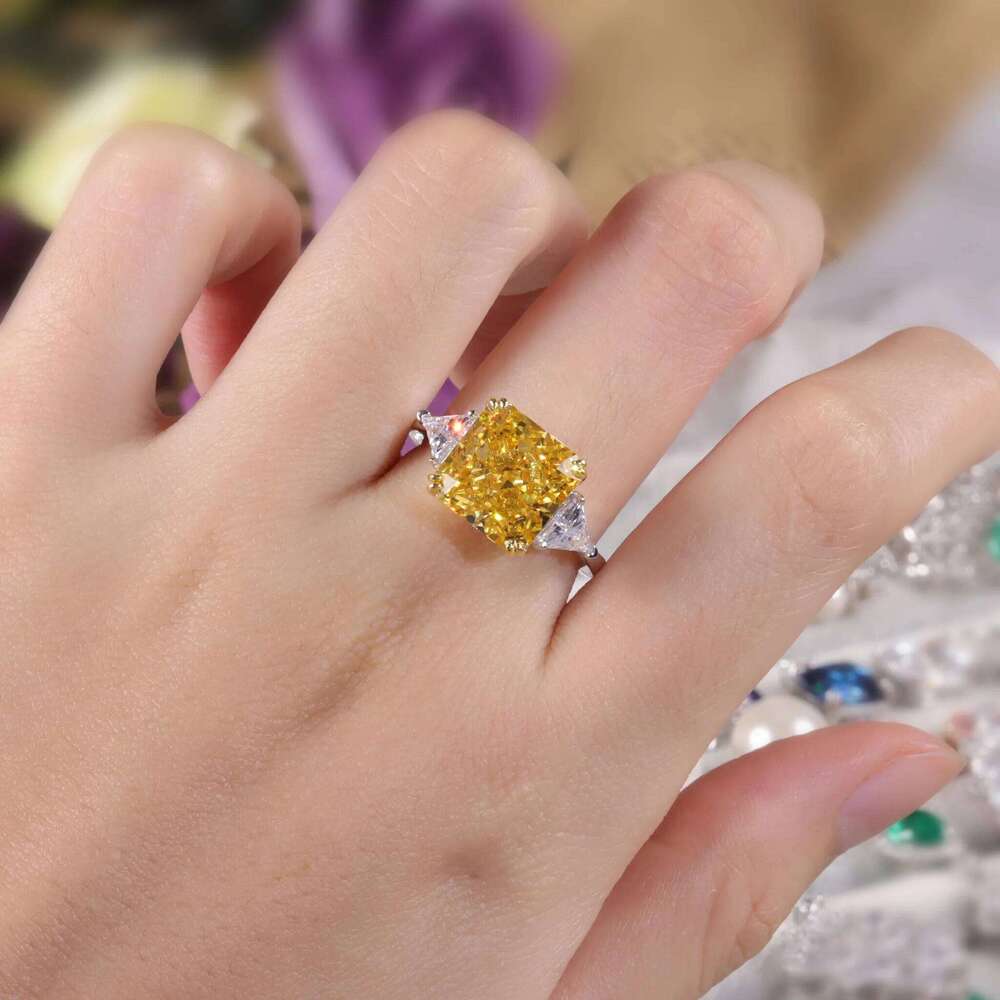 GEM'S BALLET Luxury Diamond-fire CZ- Fancy Vivid Yellow Engagement Rings 925 Sterling Silver Handmade Statement Ring H260312