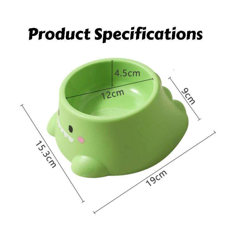 Cartoon Dinosaur 15 Tilted Pet Bowl: Elevated Stainless Steel Dish with Neck Support - Fun Cute Feeder for Cats & Puppy 26Y0312