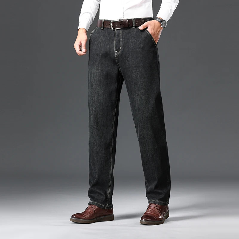 Winter Wool Lining Thickened Jeans Classic Mens Loose Straight Fleece Warm Business Casual Trousers Antifreeze Denim Pants 260228