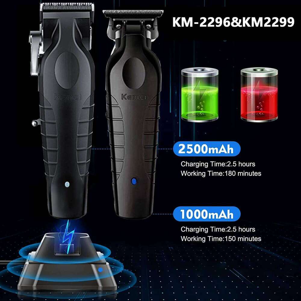 Kemei KM-2296 Barber Cordless Hair Trimmer 0mm Zero Gapped Carving Clipper Professional Electric Finish Cutting Machine KM-2299 C260312
