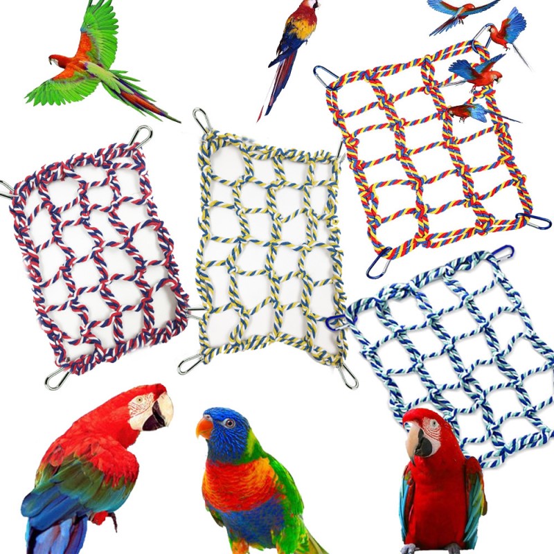 Colorful Woven Climbing Net for Parrots, Bird Cage Play Toy, Hanging Hammock Swing for Hamster Squirrel, Interactive Pet Cage Activity Toy