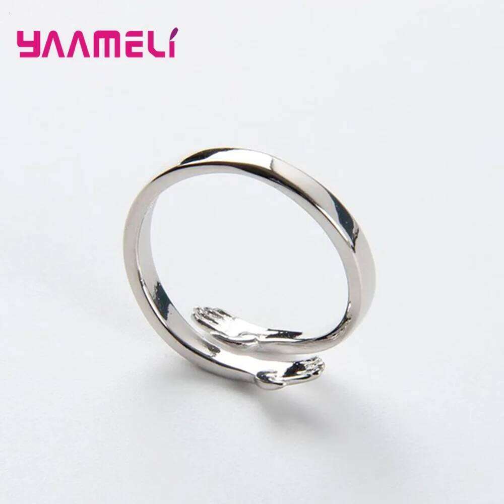 Novelty Hug Charms Open Band Adjustable Ring for Men Women 925 Sterling Silver Couple r Dating Jewelry H260312