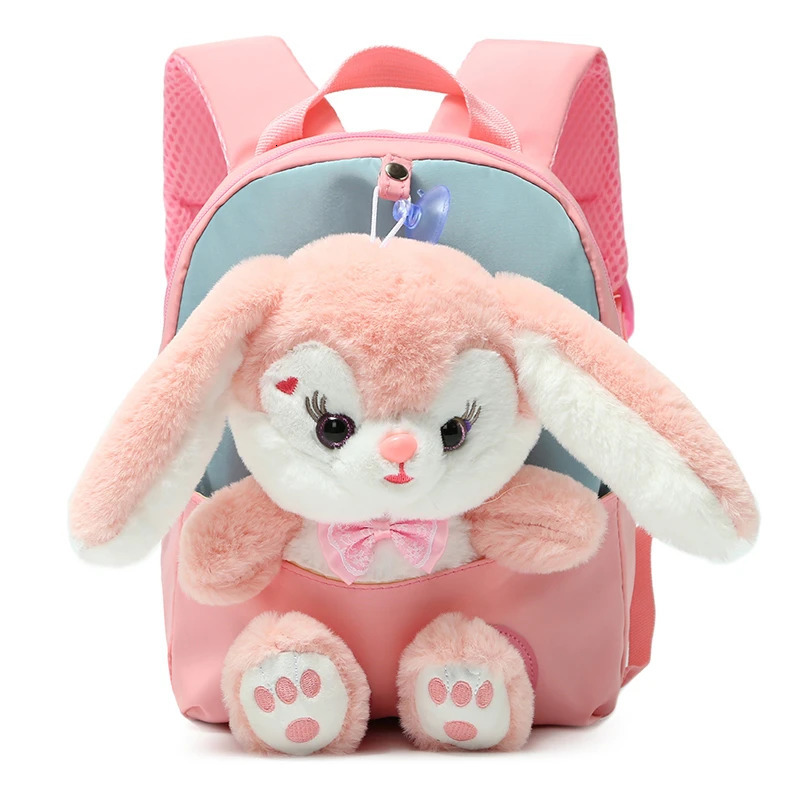 Plush 3D Rabbit Backpack for Boys Girls Kids Children SchoolBag Cute Bow Tie Cartoon School Bags Kindergarten Preschool Baby Bag 260311
