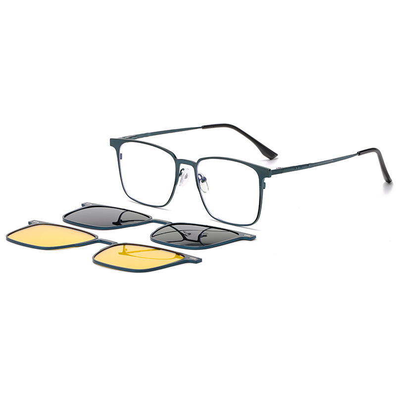 Multifunctional flat-lens magnetic clip-on sunglasses with square frame for men, trendy outdoor driving sun protection glasses
