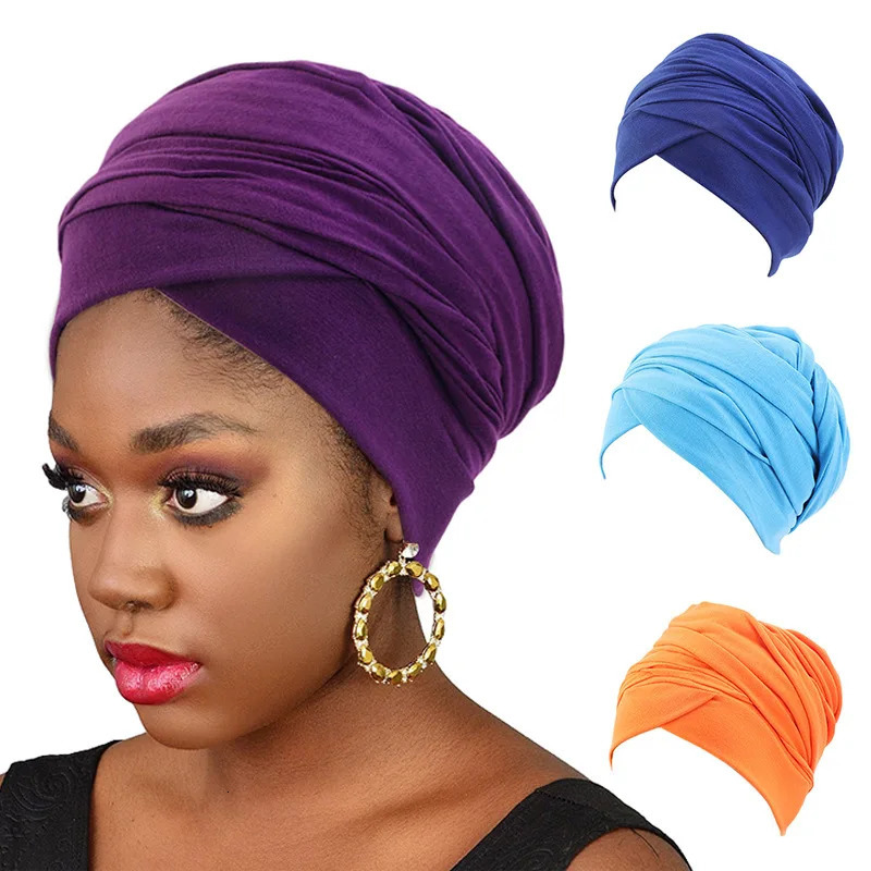 Women Solid Color Cotton Magic Turban Hijab Head Wrap Long Tube Indian Headwrap Scarf Tie Hair Loss Islamic Headwrap 260304