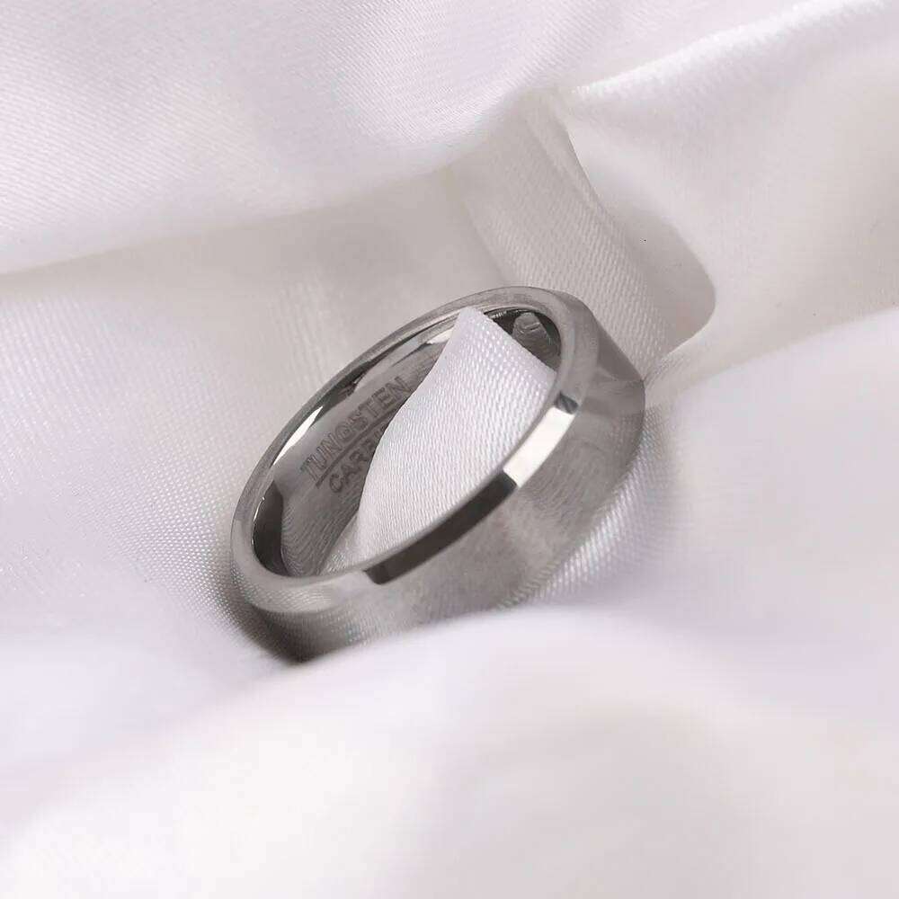 VQYSKO Classic Jewelry 6mm Men Women Simple Rings Polish Double Hypotenuse Tungsten Steel Wedding Band Engagement Ring H260312