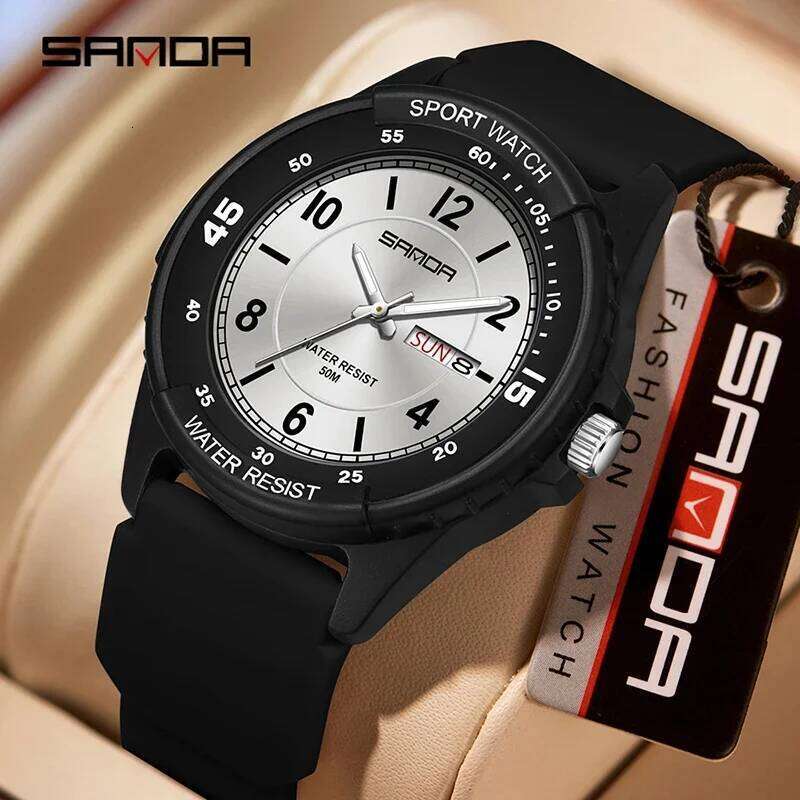SANDA 6358 Male Female Student Sports Quartz Watch 5ATM Waterproof Luminous Double Calendar Lightweight and Drop resistant
