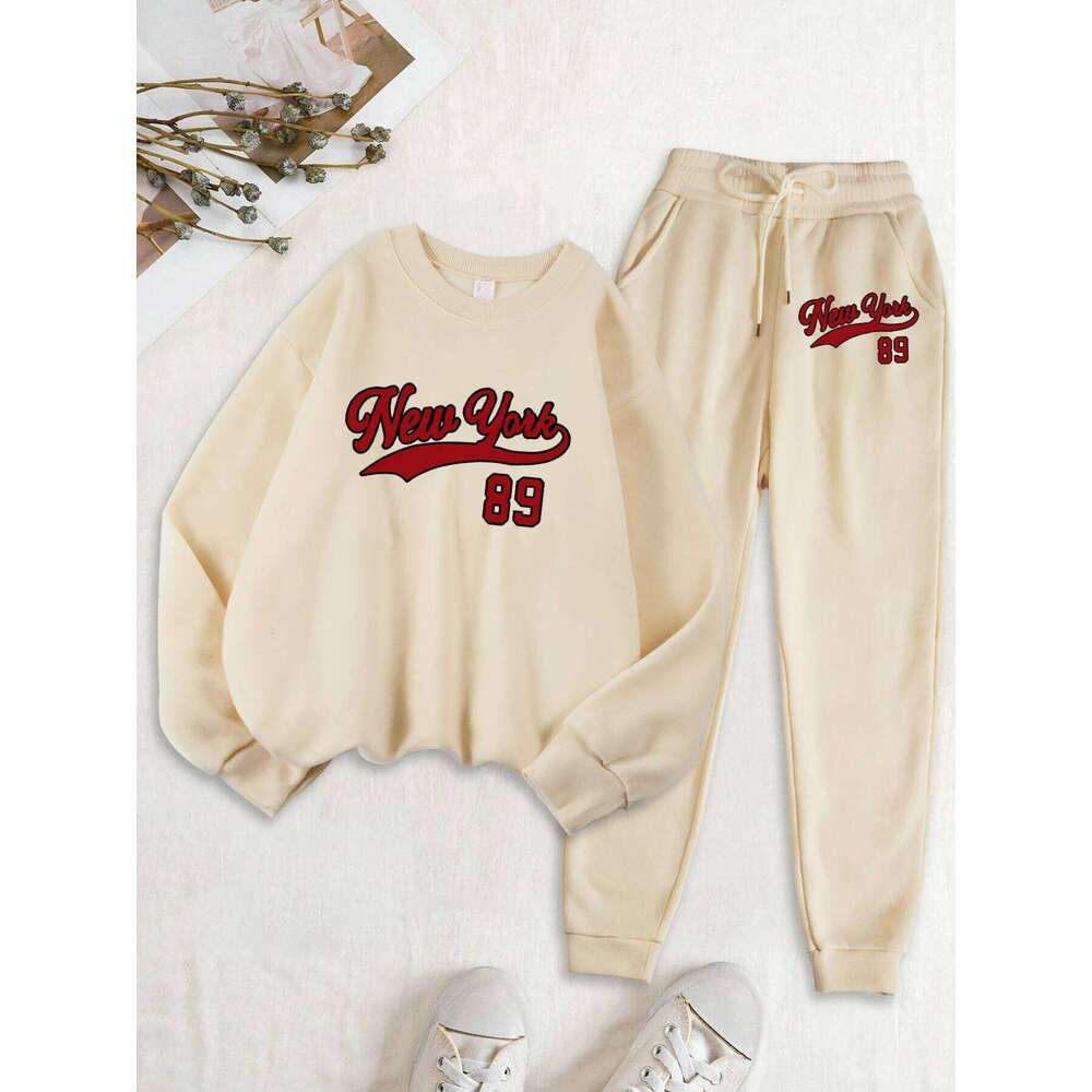 New York Number 89 Printed Sweatshirts Set Women Soft Autumn Tracksuit Suits Fleece Drawstring Sweatpants Jogging Sports Clothes C260312