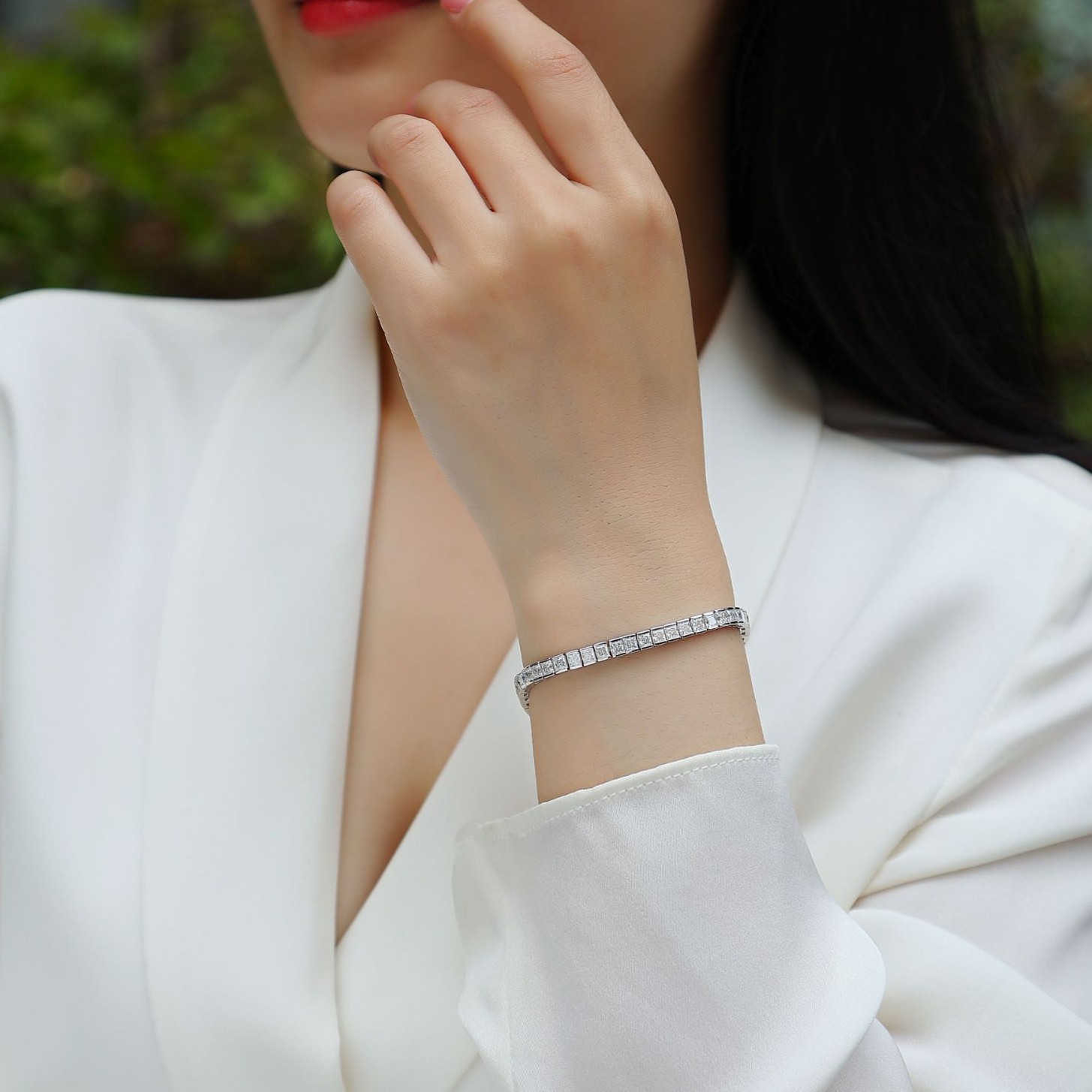 18K Gold Fill Square CZ Diamond Tennis Bracelets Shiny Crystal Channel Set Bracelet Trendy Stackable Jewelry for Women & Girls Wedding Bangle Gift