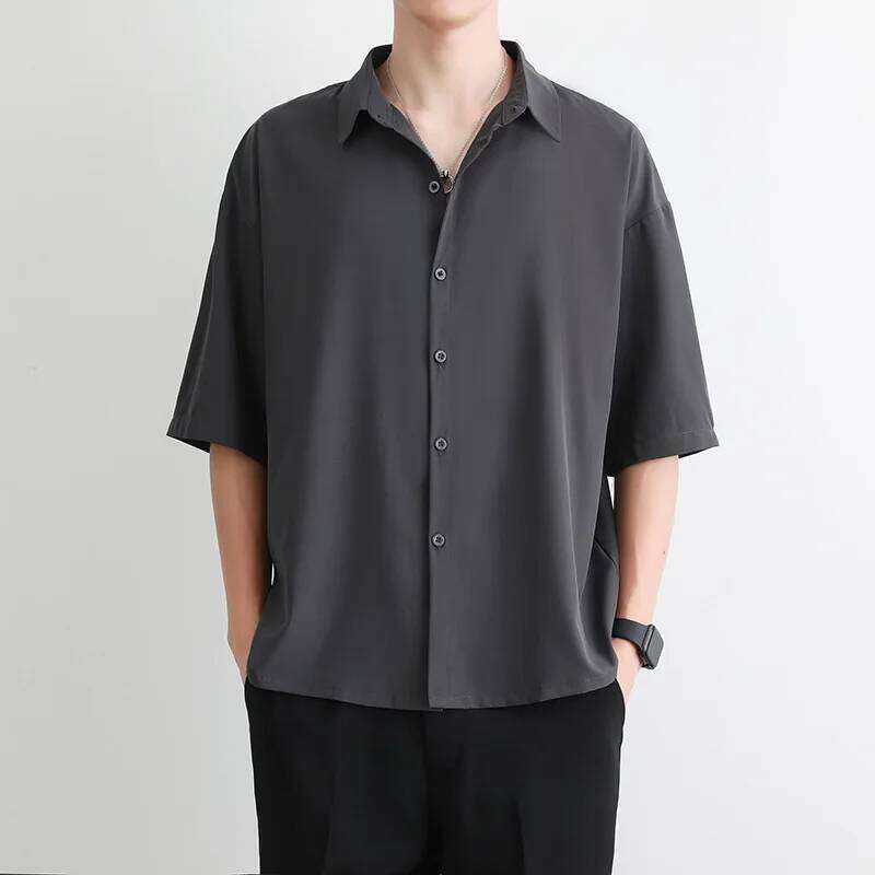 1pcs Summer Thin Short Sleeve Man Ice Silk Loose Style Male Fashion Casual Lapel Button-down Shirt Men Top S-3XL