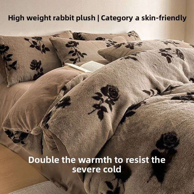 Winter plush Milk fleece bed sheet quilt cover Thickened giant warm anti-static four-piece set H260312