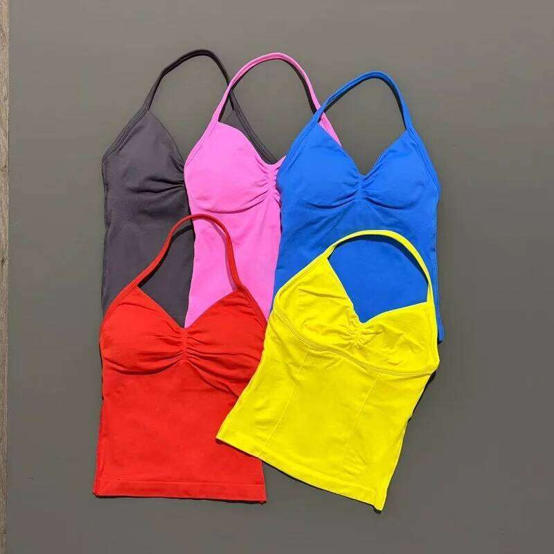 Gym Tops Women Seamless Yoga Tank With Removable Pads V Neck Sleeveless Top Sports Running Fitness Vest 26Y0312