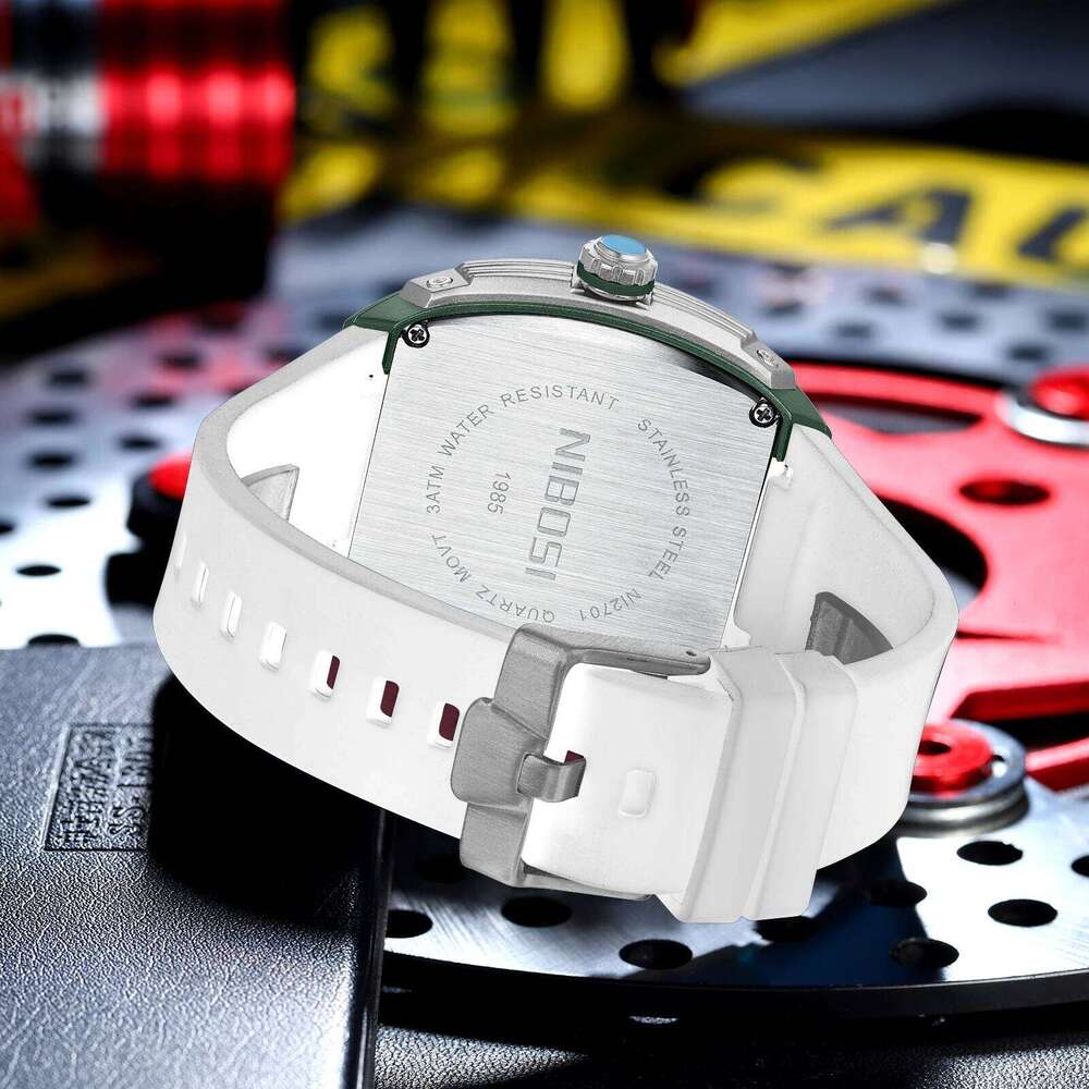 NIBOSI Luxury Automatic Skeleton Watch Men Tonneau Sport Style Silicone Band Quartz Watches 3ATM Water Resistant Luminous Hands