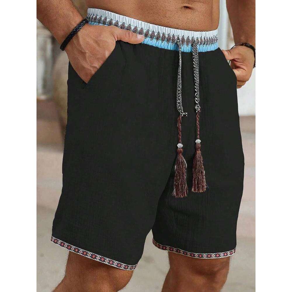 Vintage Patchwork Ethnic Printed Men 2026 Spring Summer Seaside Beach Casual Breathable Leisure Mens Loose Shorts