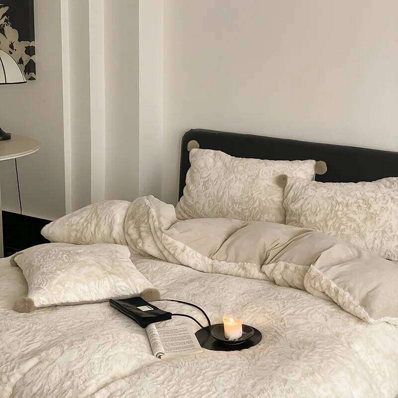 Four-piece high gram weight, warm winter bedding, double-sided velvet, dormitory three-piece set, choose 1.2M bed H260312