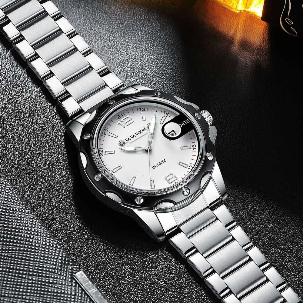 VA VOOM Brand Business Men Watch Classic Stainless Steel Silver Black Quartz Movement 43mm Diving RO Series Sports Wristwatch