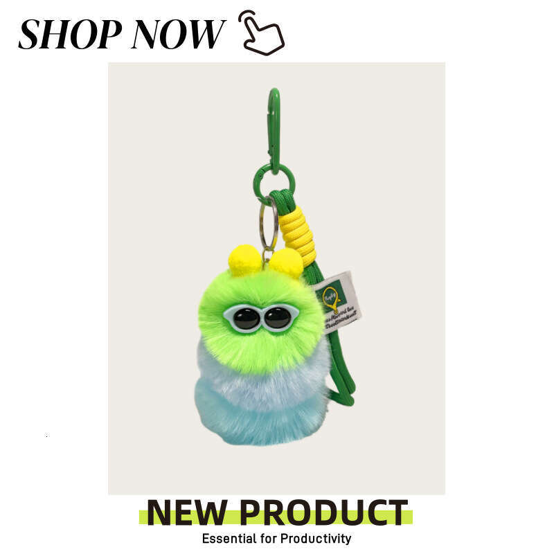 Cute Dopamine Caterpillar Keychain Cartoon Plush Toy Glasses Worm Bag Pendant Car Decoration