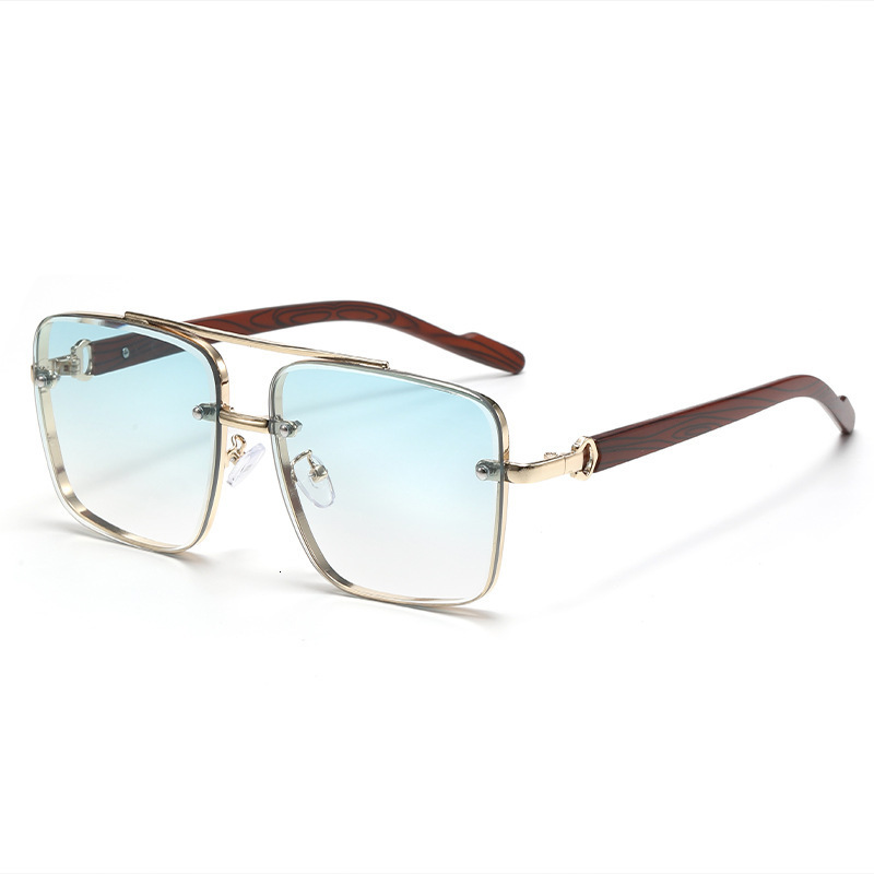 New Metal Double Beam Square Frame Wood Grain Leg Trendy Men's Driving Sunglasses