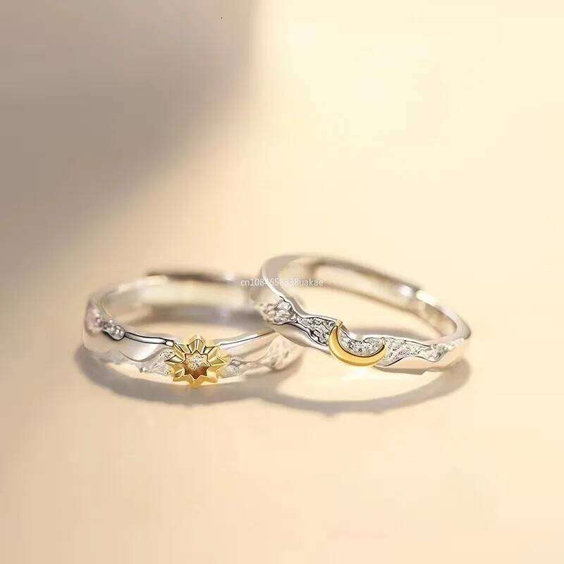 1Pcs Vintage Promise Band Adjustable Matching Sun and Moons Couples Rings Stylish Jewelry Decoration W260311