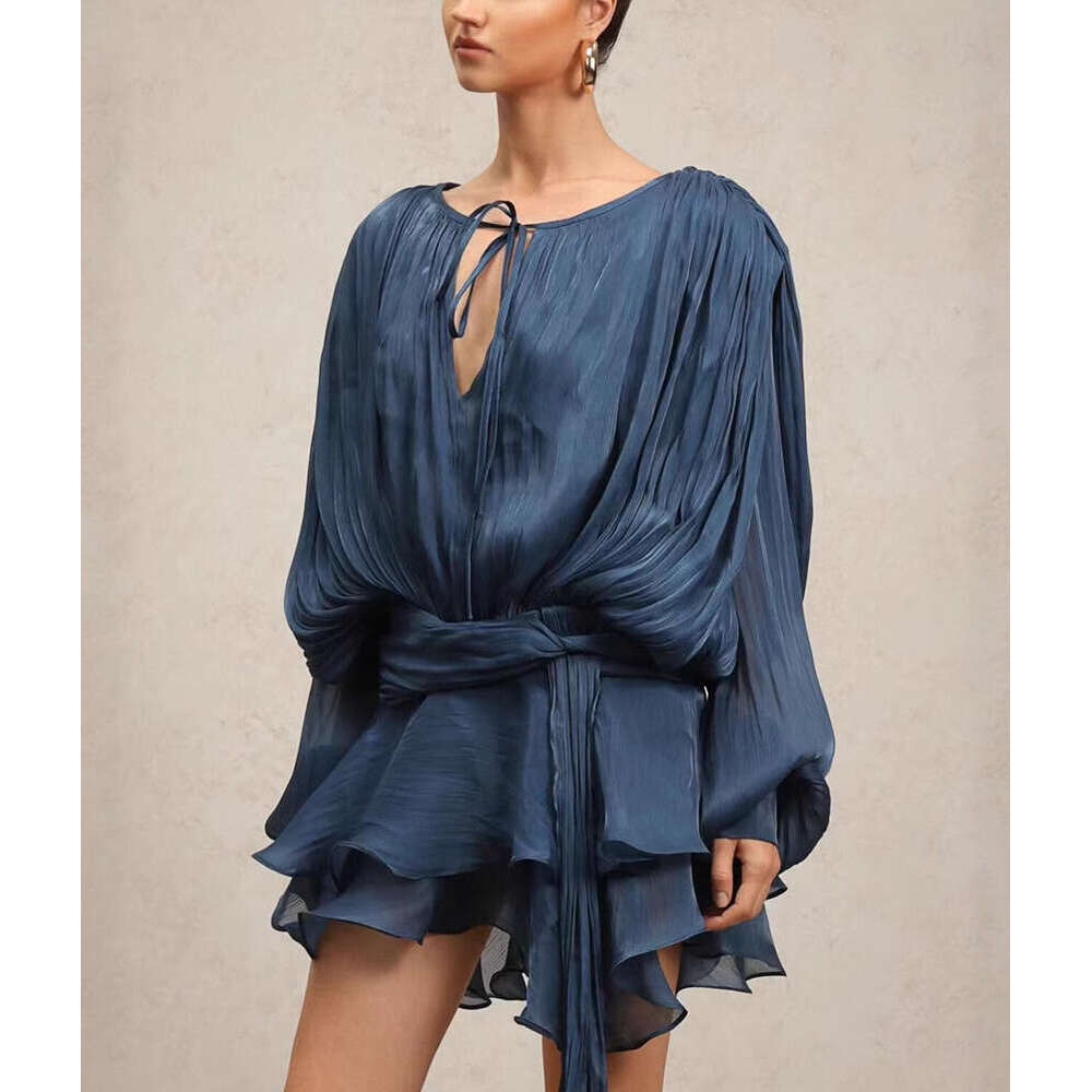 2026 autumn and winter niche design, a23 acetate fiber fairy like loose and elegant tie waist short skirt