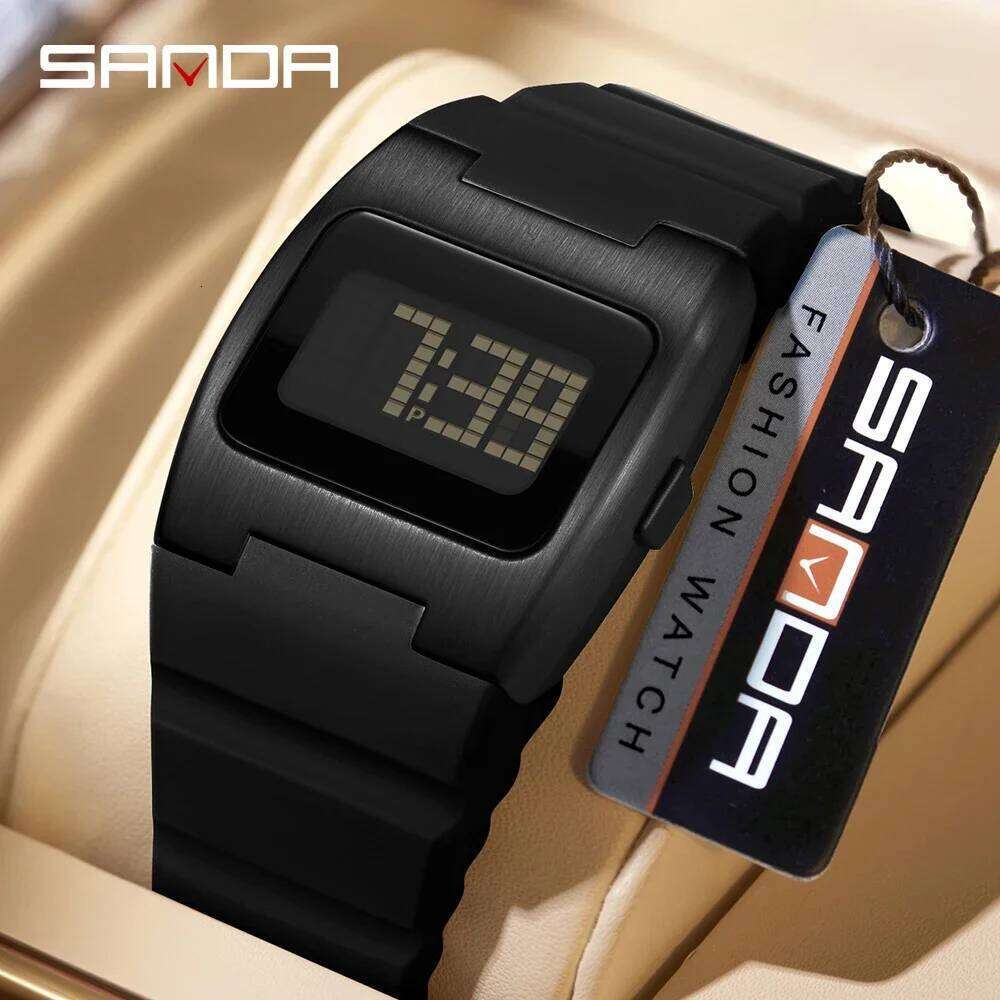 SANDA 2214 Retro Y2K Electronic Unisex Night Light 5ATM Waterproof Silicon Millennium Style Trendy Student Sports Watch