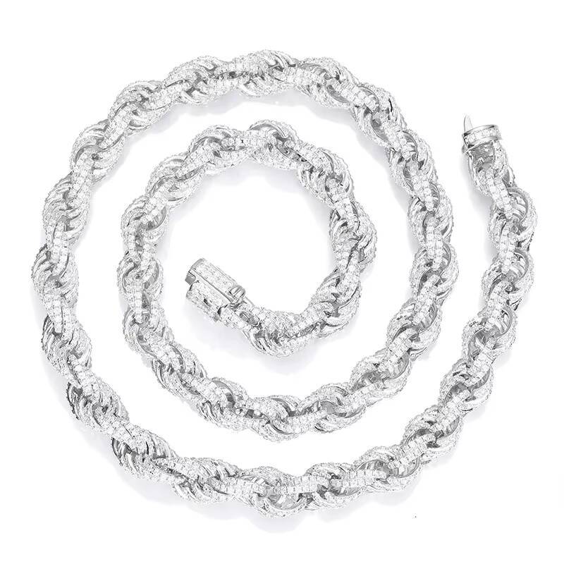 High Quality S925 Silver 8mm VVS D Color Moissanite Iced Tennis Necklace Hip Hop Cuban Link Rope Chain Fine Chains for Men Women