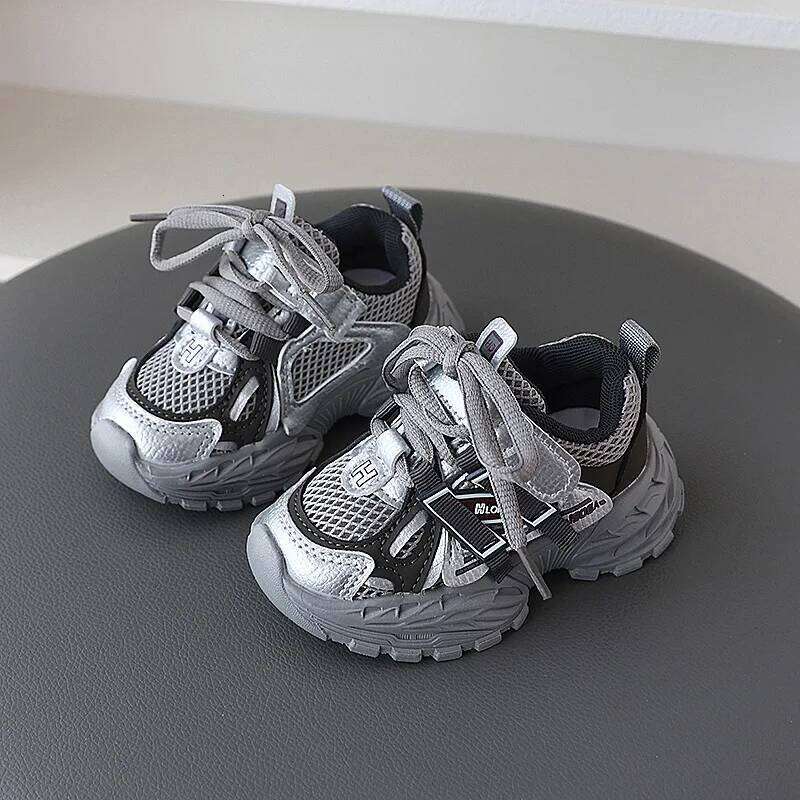 Children Sport Kids Sneakers Spring Autumn Toddler Fashion Design Boys Girls Lace-up Casual Shoes Gray, Black H260312