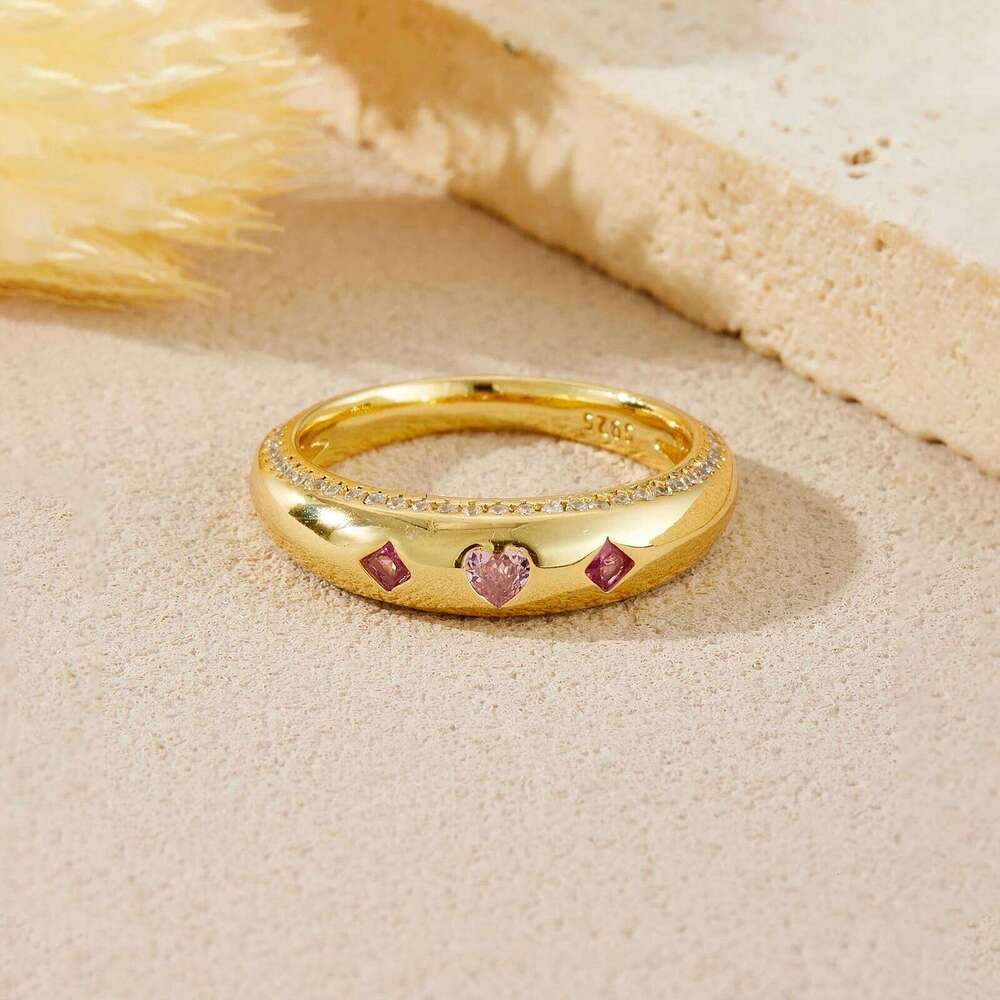 ANDYWEN 925 Sterling Silver Sweetheart Pink Zircon Ring Set Stackable Promise Rings Romantic Valentine Women Gift H260312