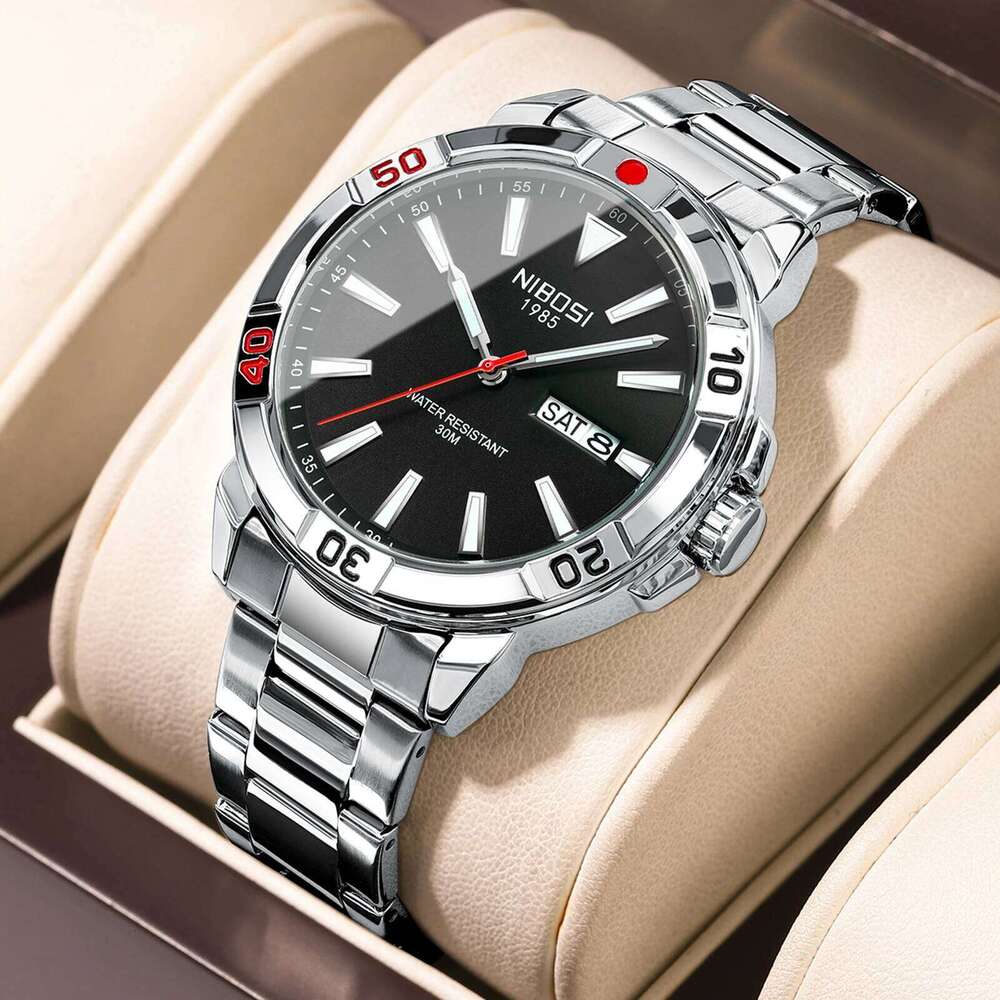 NIBOSI Analog Quartz Mens Watches Top Brand Luxury Week-Date Men Waterproof Stainless Steel Luminous Business Dress Watch