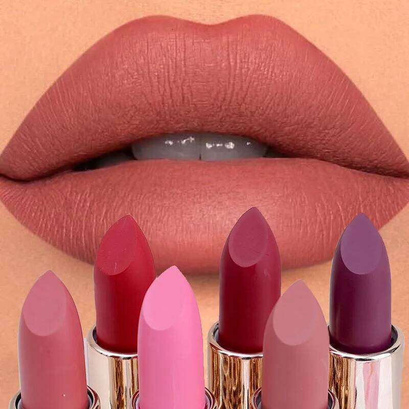 6 Colors Matte Lipstick Waterproof Velvet Nude Pink Stick Pen Lasting Non-stick Cup Red Lip Glaze Sexy Lips Makeup Cosmetics W260311