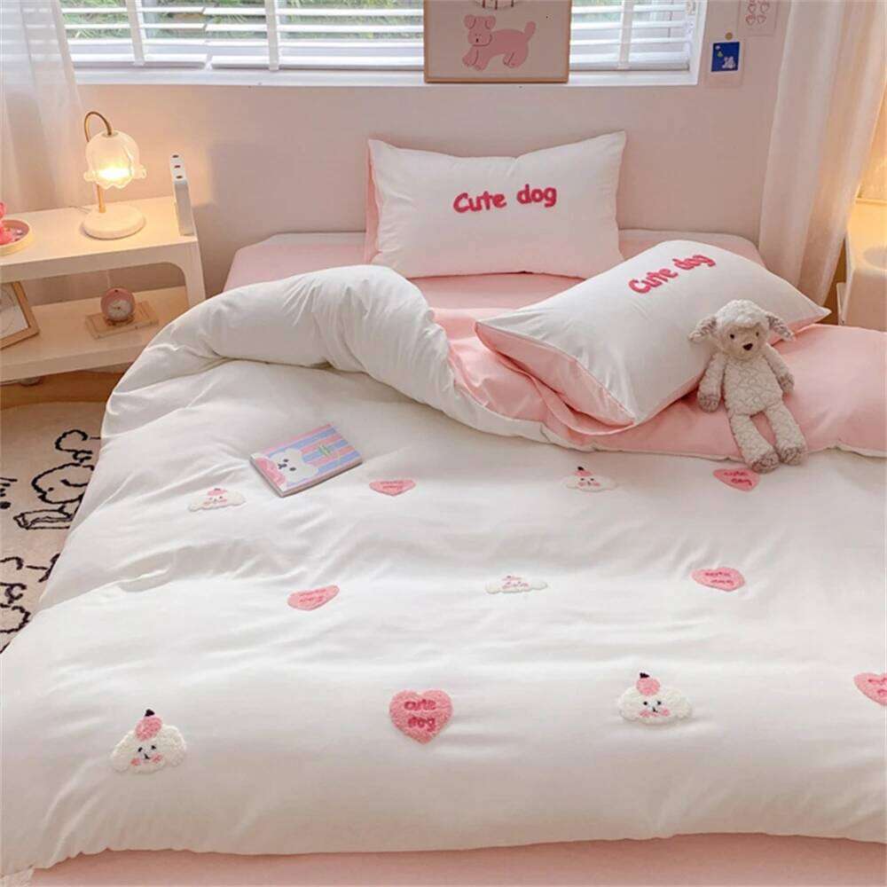 Embroidery Four-Piece Sets Quilt Bed Sheet Pillowcase Bedding Set For Kids Girls Duvet Cover Soft Queen King Home Textiles H260312