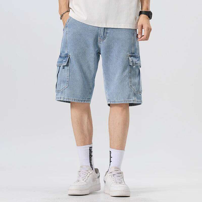 Men's Summer Cool Fashion Denim Jeans Six Pocket Design Regular Fit No Stretch Light Blue Trendy Casual Pants