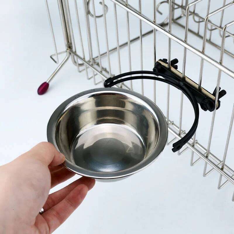 Pet Can Hang Stationary Cage Stainless Steel Dog Cat Hanging Bowls Durable Puppy Kitten Feeder Water Food Bowl 26Y0312